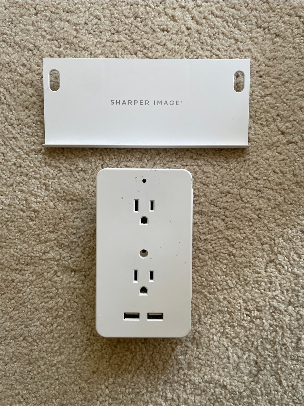 Sharper Image White Dual Outlet Wall Plug with Dual USB Charging Ports